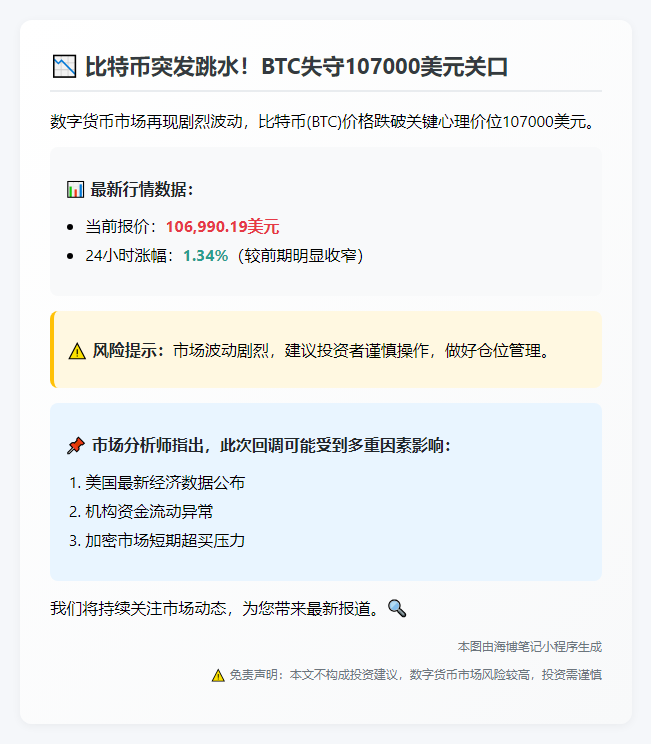 BTC下探10.7万美元