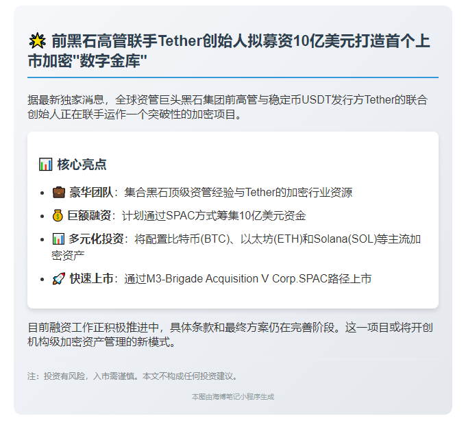 黑石高管与Tether联创拟募10亿美元建加密公司