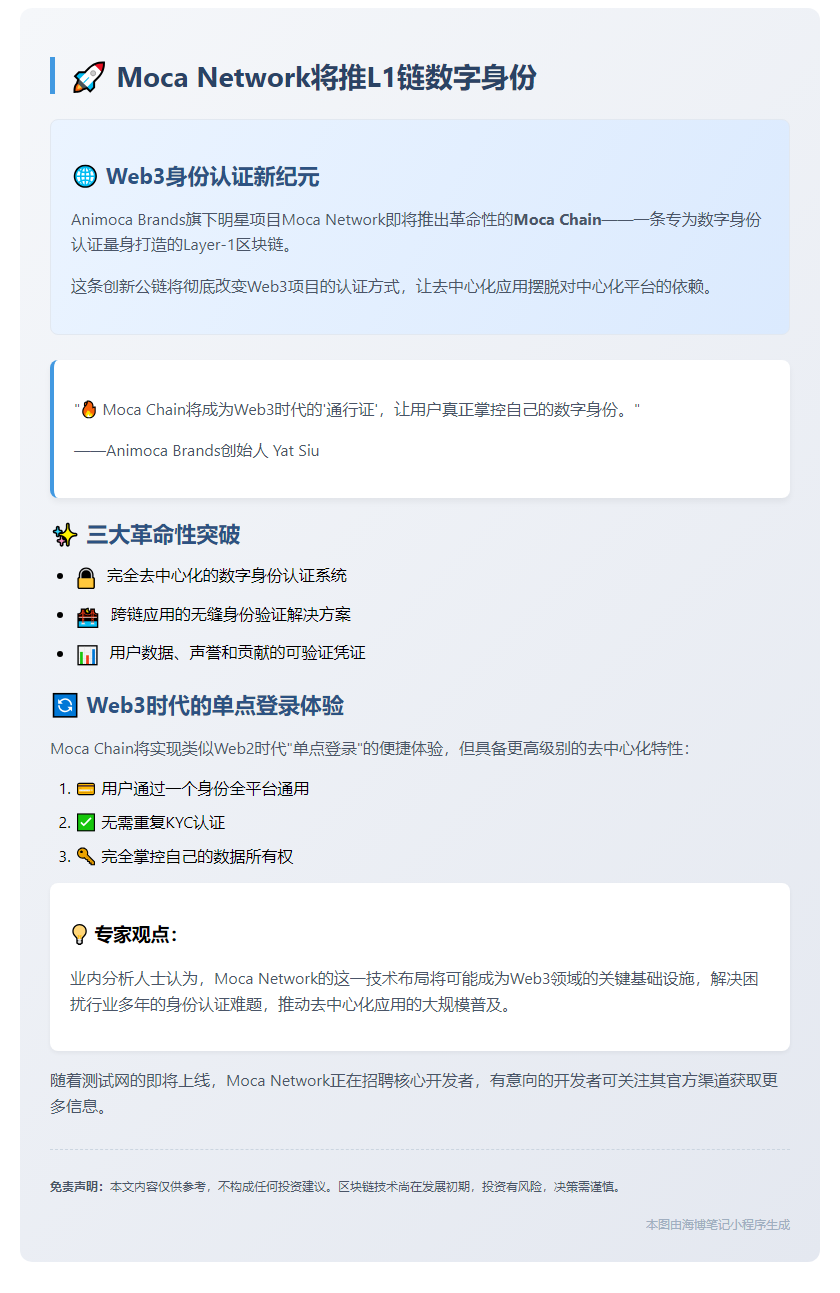 Moca Network将推L1链数字身份