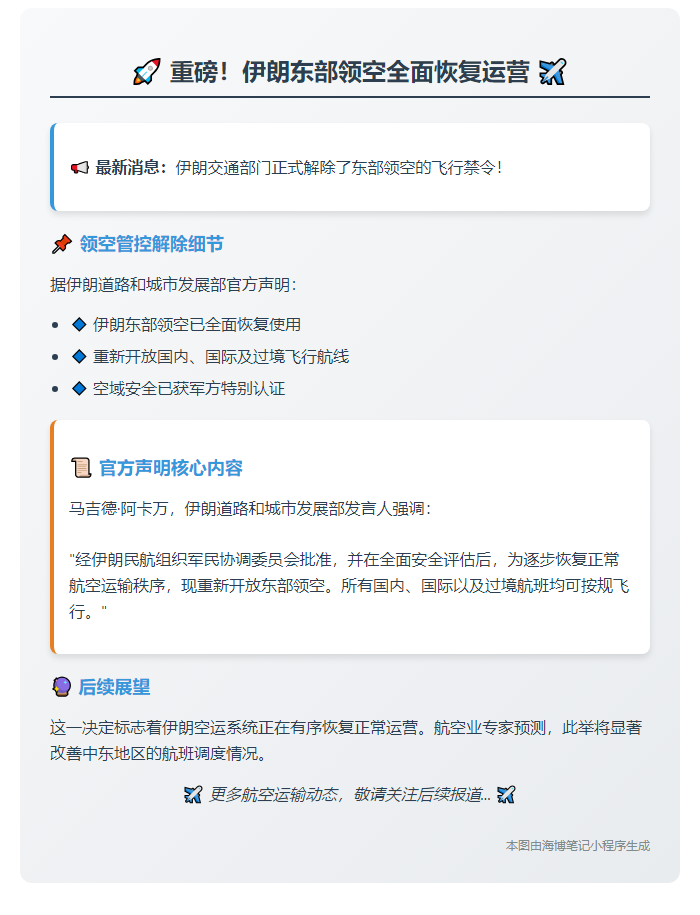 伊朗重开东部领空