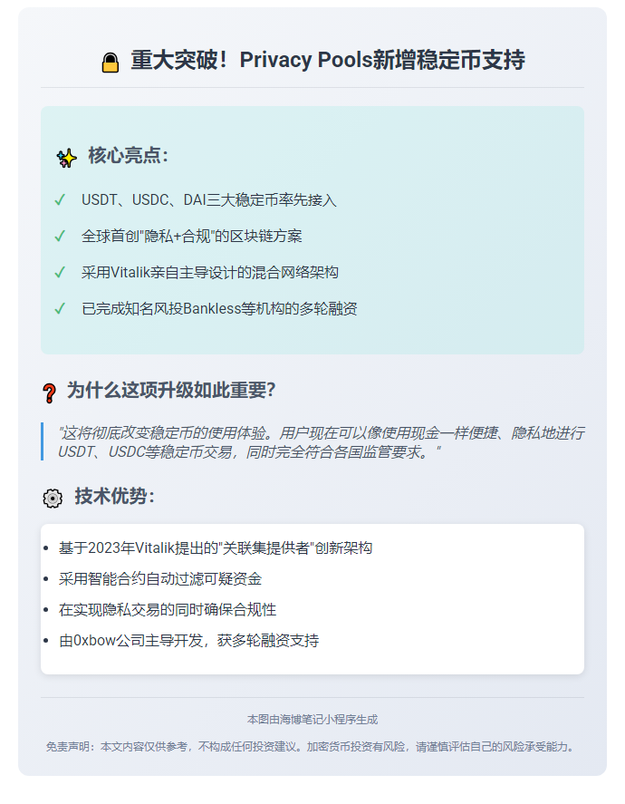 隐私协议Privacy Pools新增稳定币支持