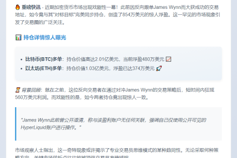 "反向跟单James Wynn浮盈854万美元"