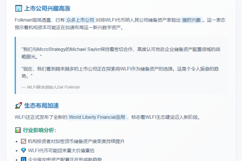 “多家上市公司拟将WLFI纳入储备资产”