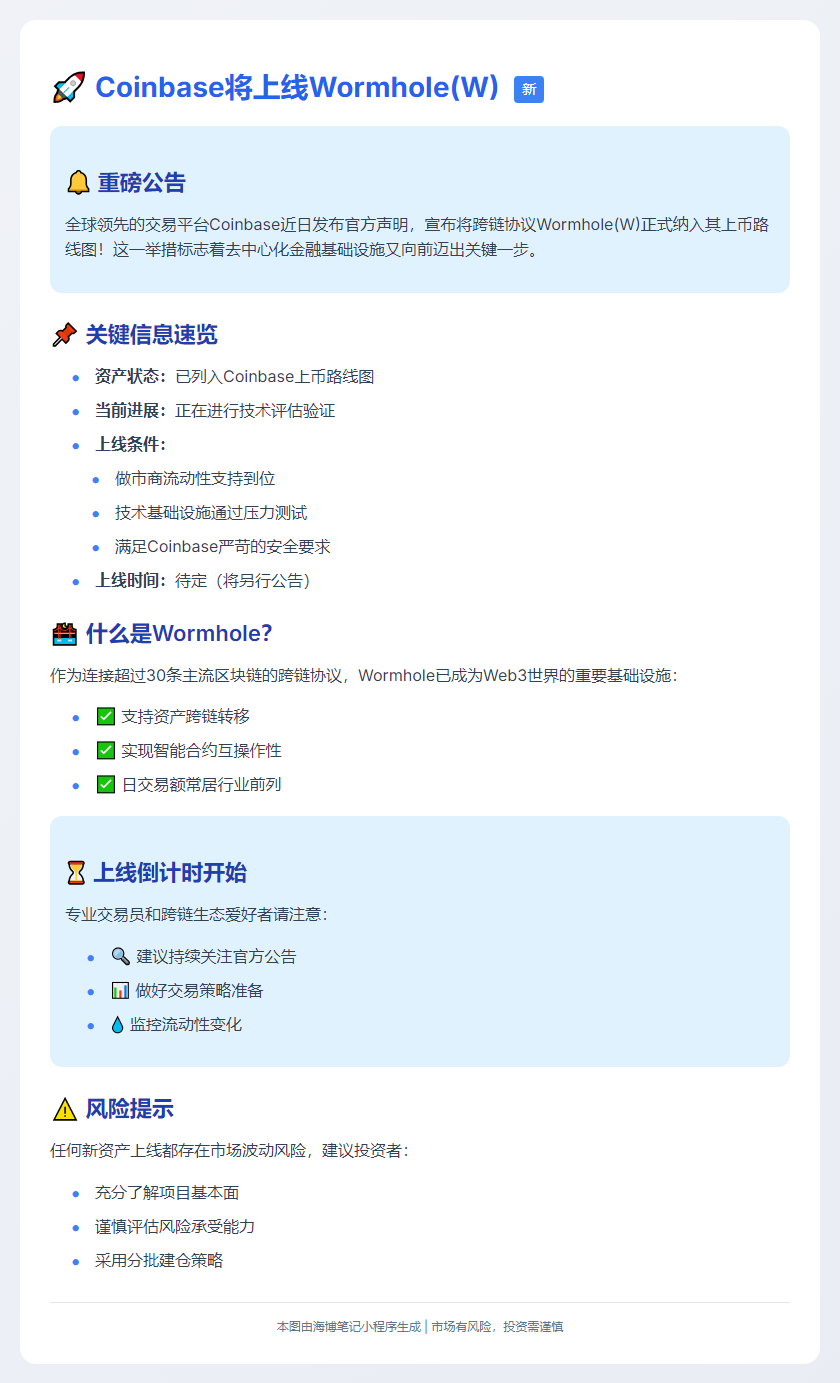 Coinbase将上线Wormhole(W)