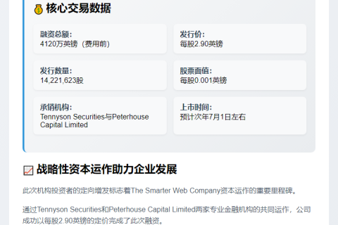 “智能网配售新股募资4120万英镑”
