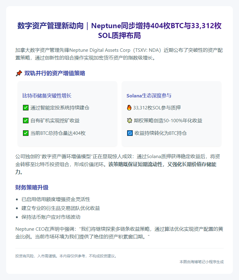 Neptune持有404枚比特币和3万枚SOL
