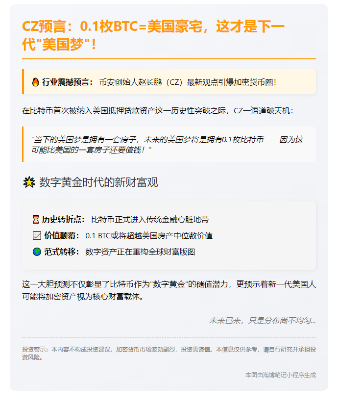 "CZ：0.1枚BTC即新美国梦"