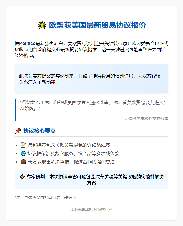欧盟获美国最新贸易协议报价