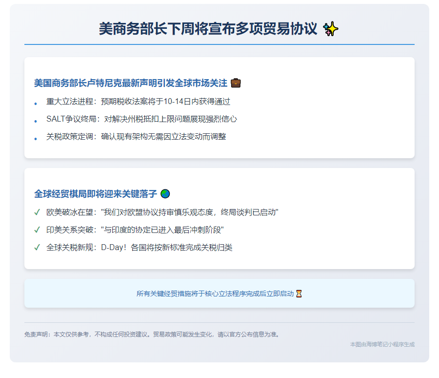 美商务部长下周将宣布多项贸易协议