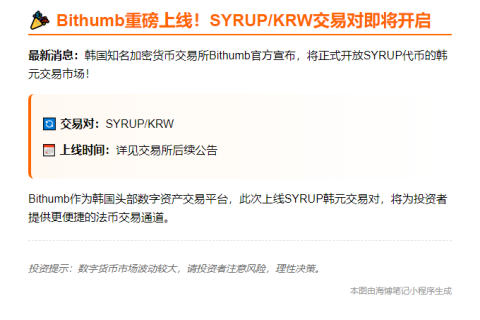 Bithumb上线SYRUP韩元交易对