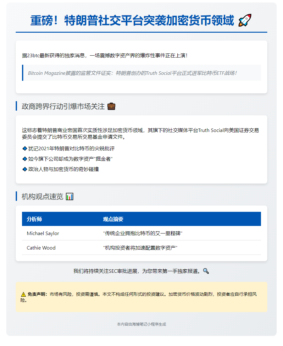 特朗普Truth Social申请比特币ETF