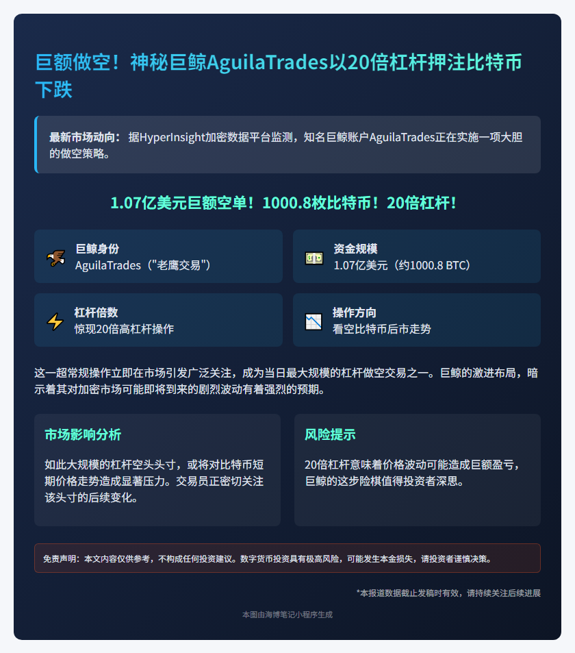Aguila做空BTC1.07亿
