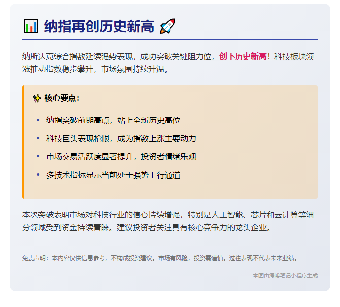 纳指再创历史新高

或

纳指突破高点再创新高