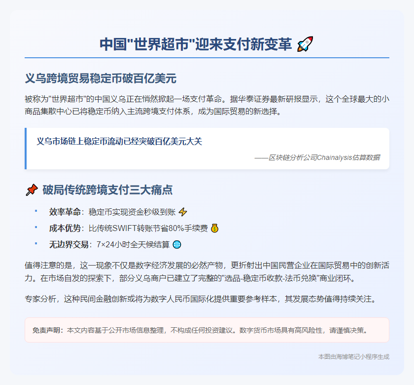 华泰证券：义乌跨境支付盛行稳定币