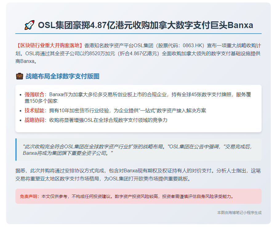 OSL拟4.867亿港元全购Banxa