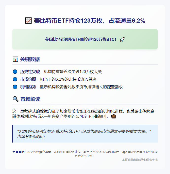 美比特币ETF持仓123万枚，占流通量6.2%
