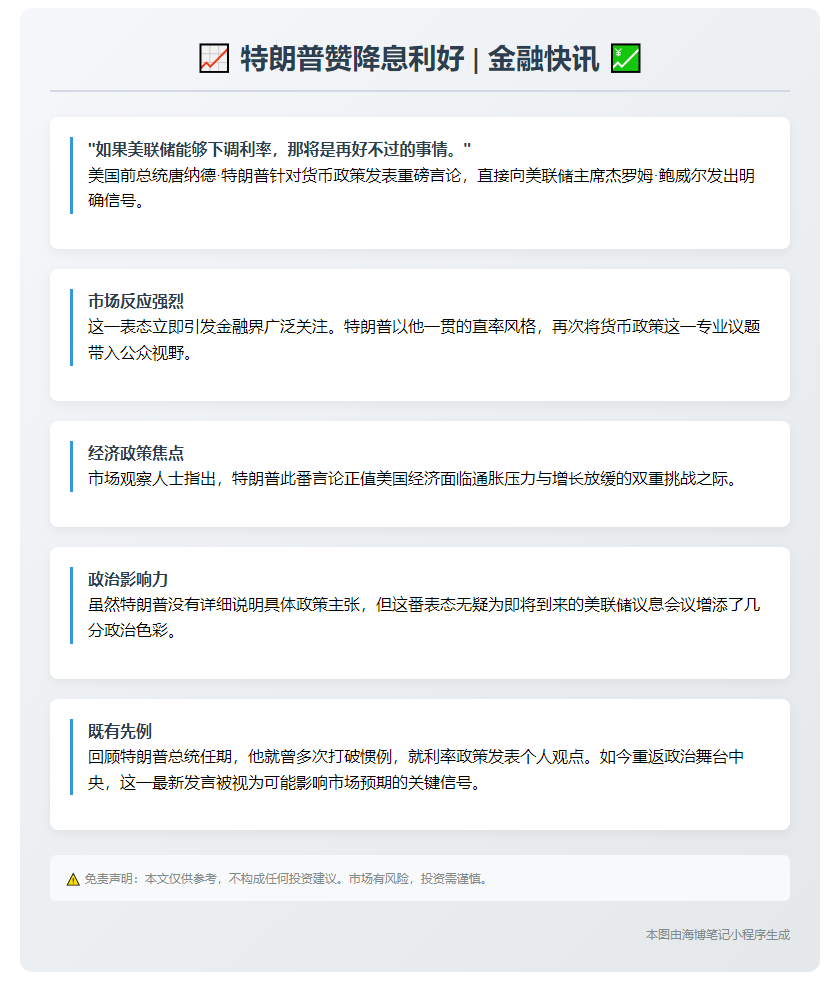 特朗普赞降息利好