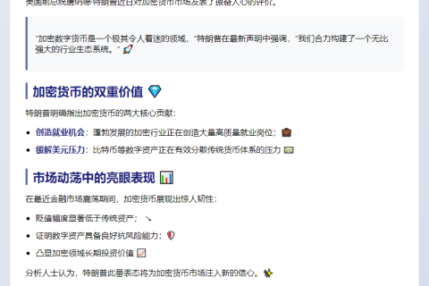 特朗普盛赞比特币缓解美元压力