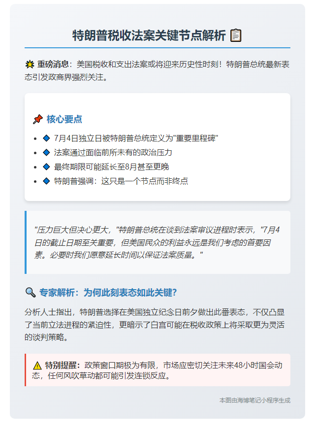特朗普强调税收法案7月4日死线