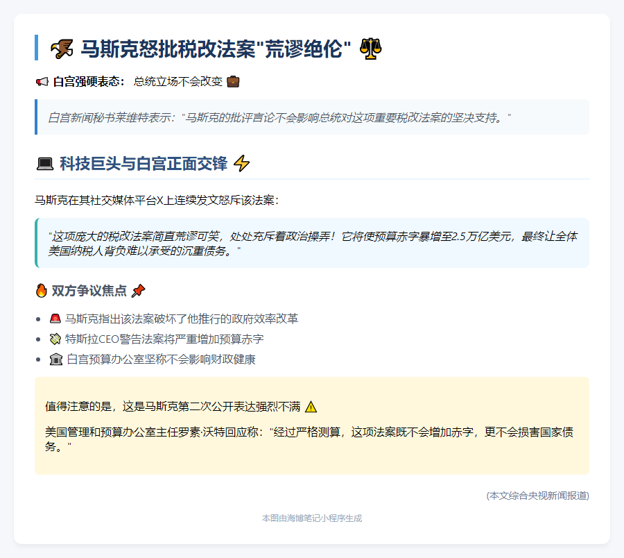 马斯克抨击税改法案无效