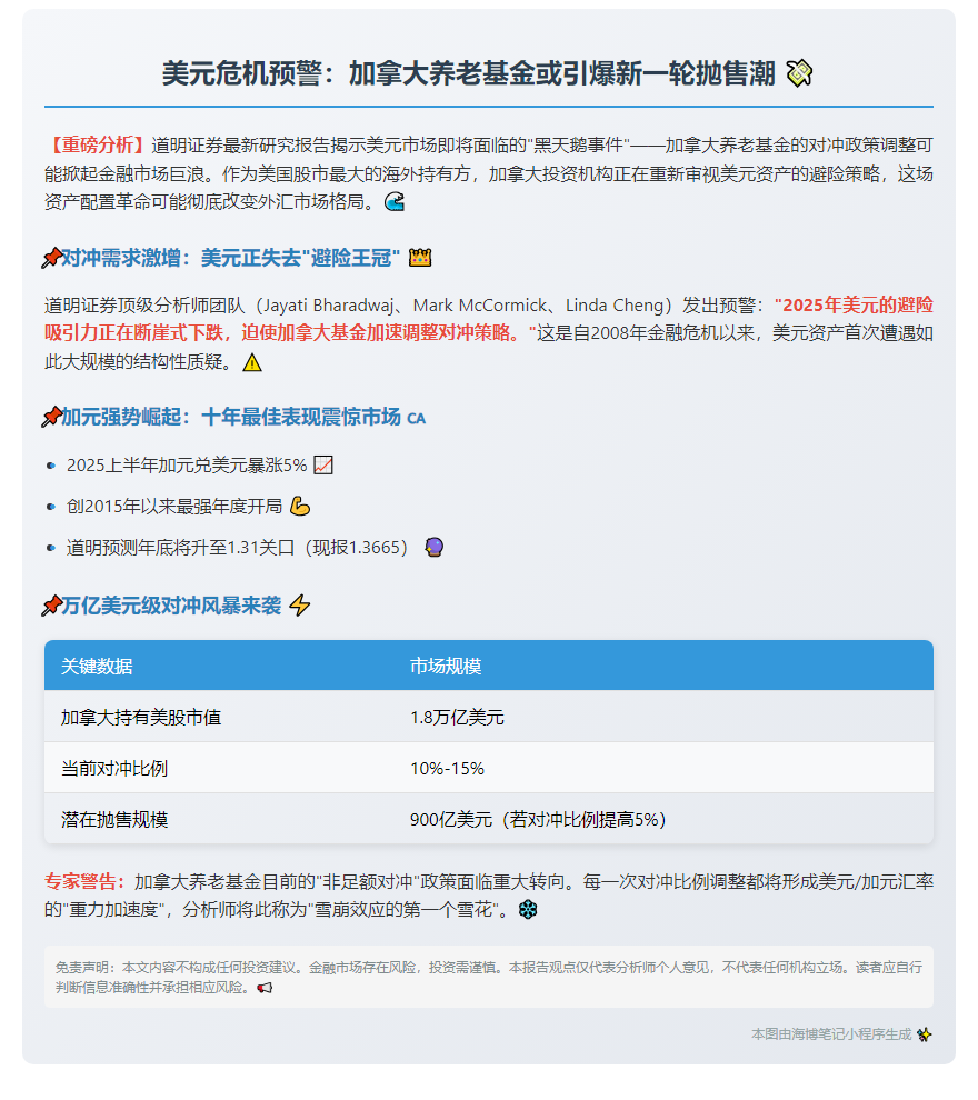道明警告：加国养老基金威胁美元