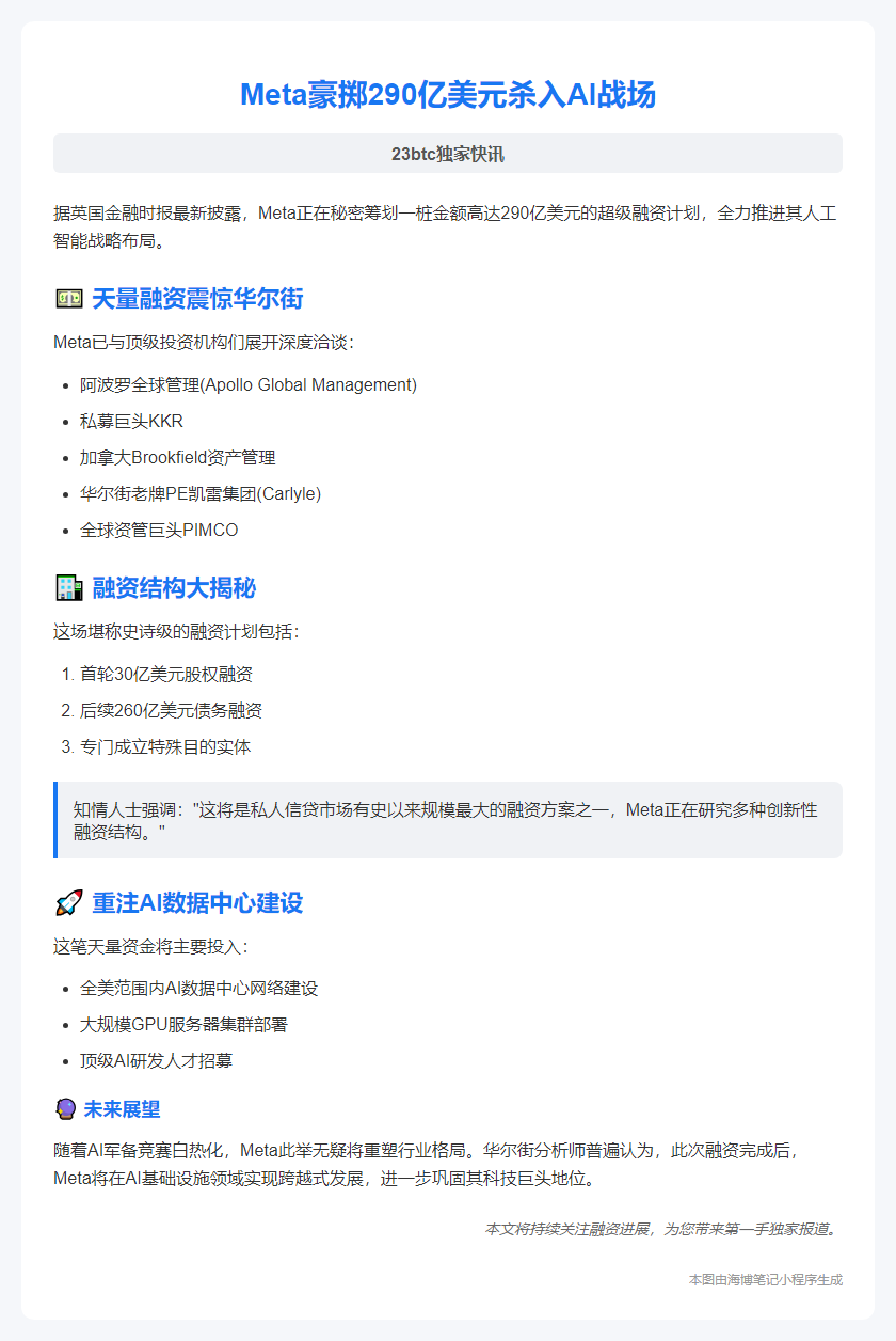 Meta筹资290亿美元押注AI数据中心