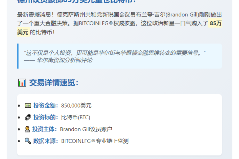 德克萨斯州议员豪掷85万美元购比特币