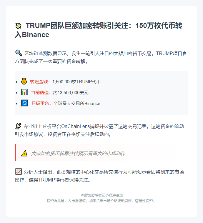 特朗普团队转币安150万枚TRUMP