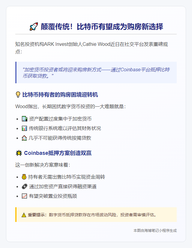 "比特币可抵押贷款买房？Cathie Wood提议方案"