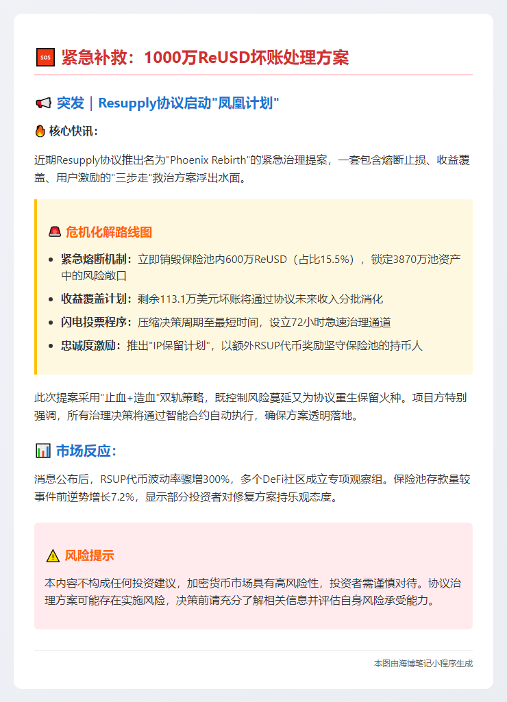 紧急补救：1000万ReUSD坏账处理方案