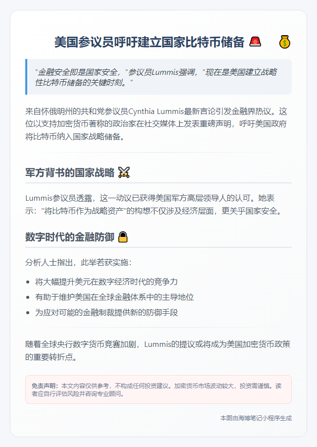 美议员：建比特币储备保金融安全
