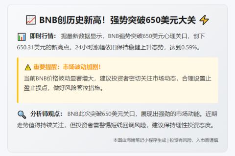 或者：BNB首次突破650美元
或者：BNB币价站上650美元