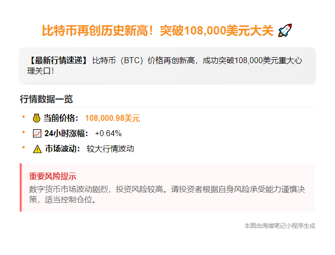 比特币突破10.8万美元