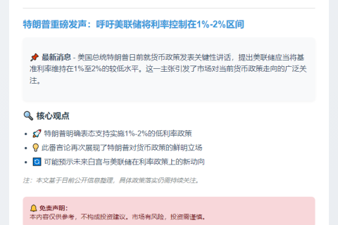 特朗普呼吁：利率应降至1%-2%