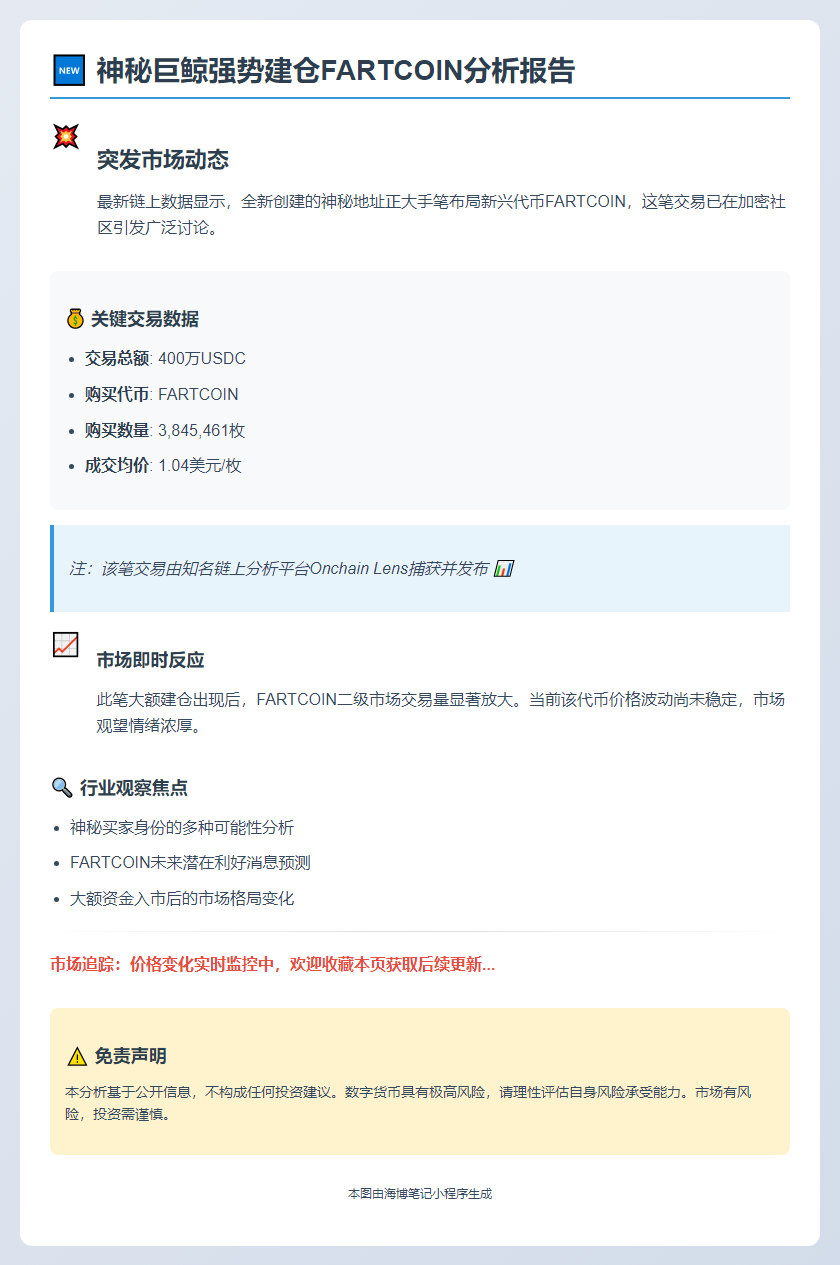 400万USDC建仓FARTCOIN