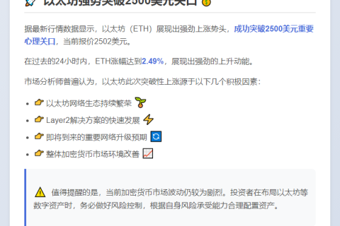 ETH涨破2500美元