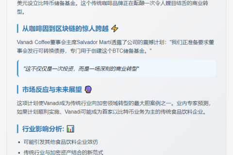 Vanadi咖啡品牌拟募11亿美元比特币基金