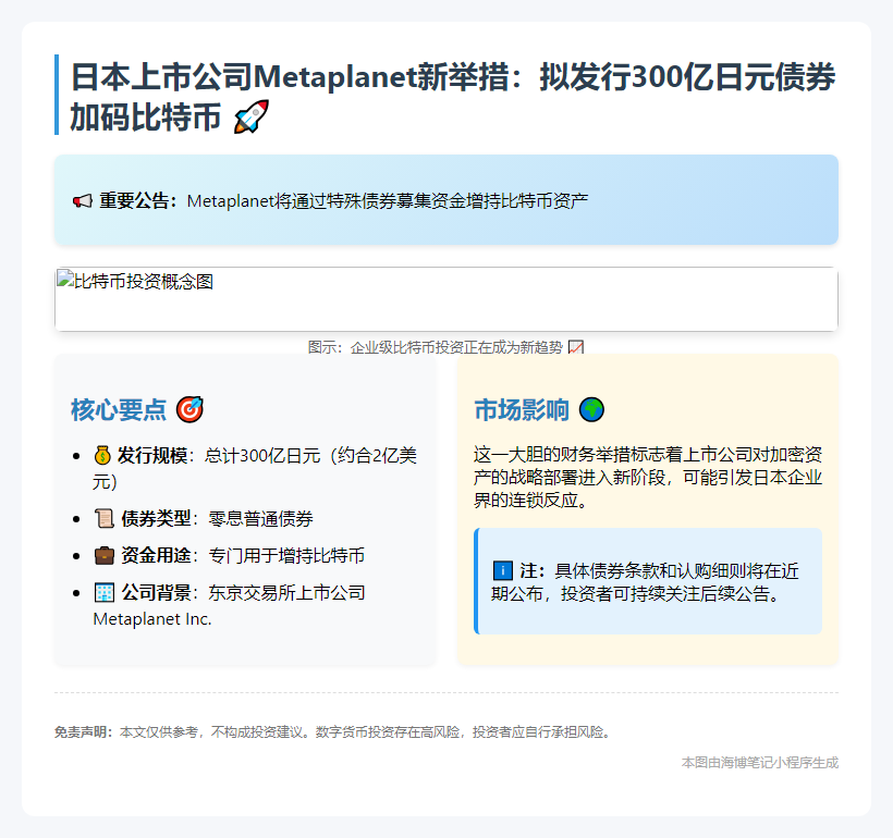 Metaplanet发行300亿日元债券增持比特币