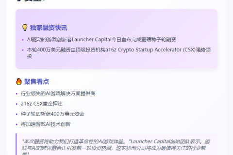 AI游戏初创Launcher Capital获400万美元融资