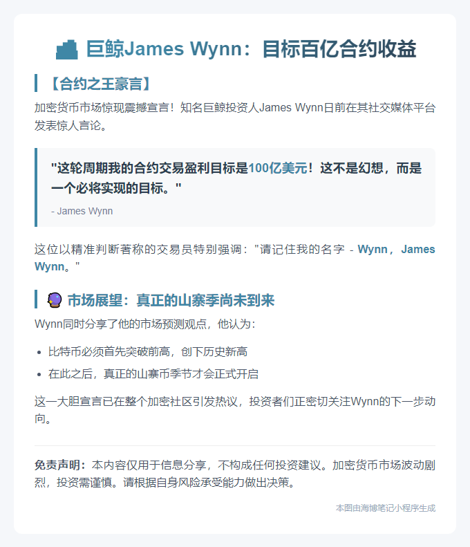 巨鲸James Wynn：目标百亿合约收益
