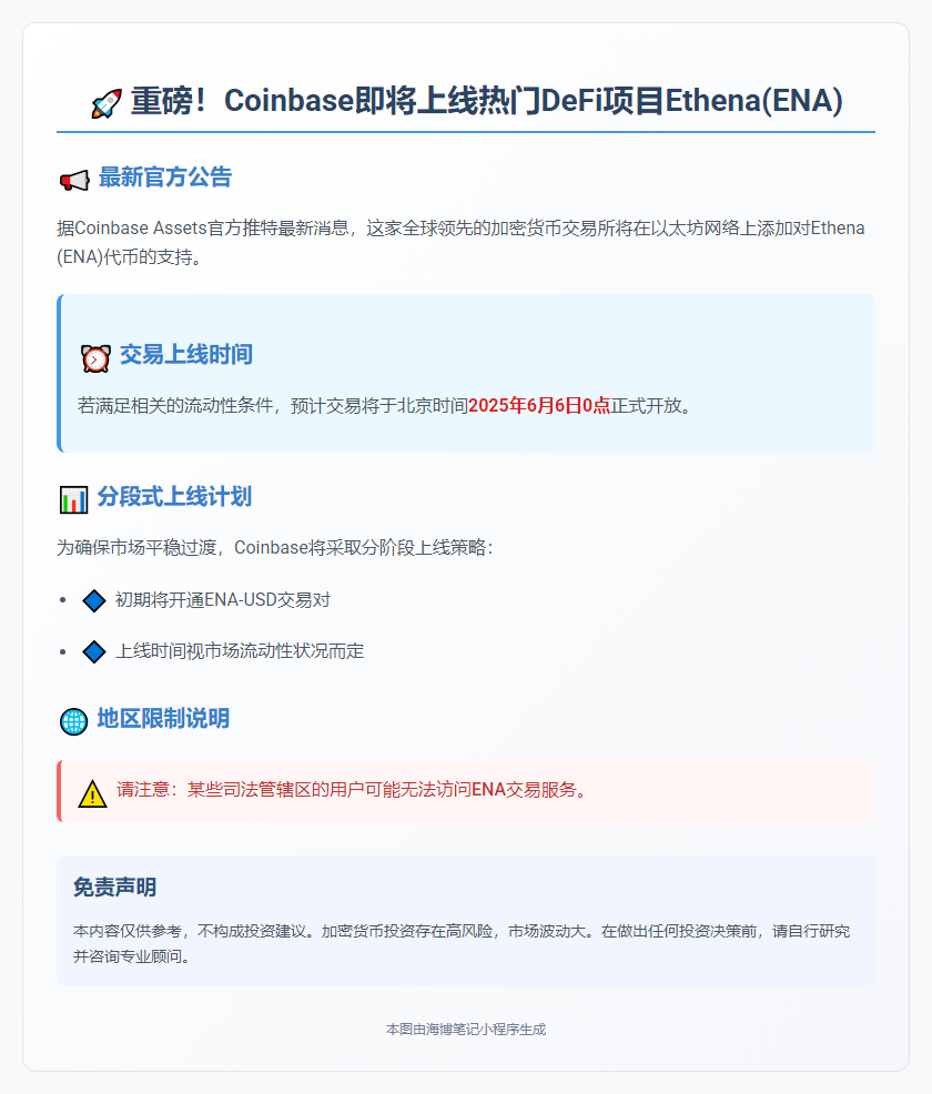 Coinbase上线Ethena(ENA)