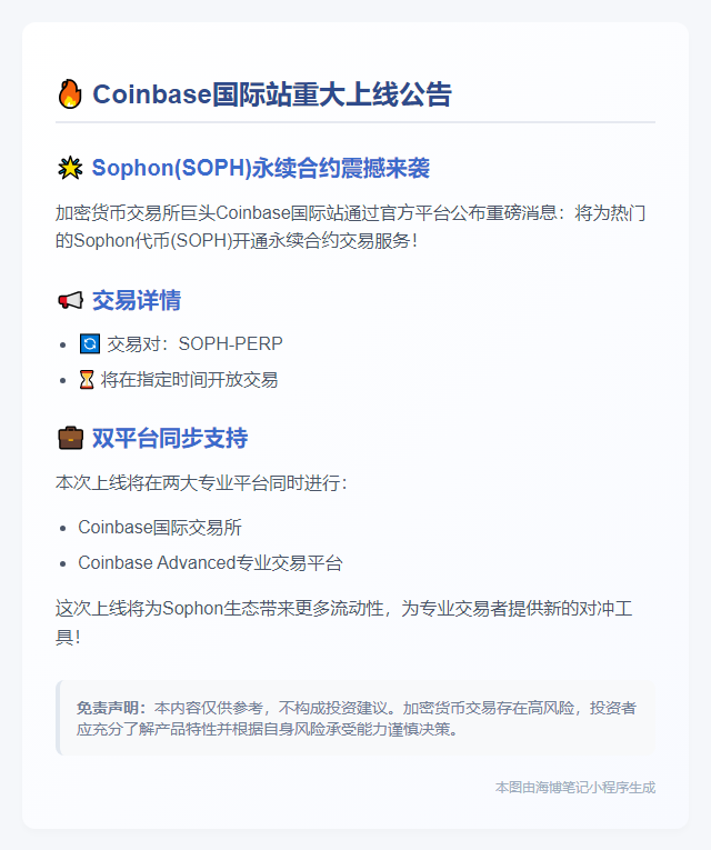 Coinbase国际站上线Sophon永续合约