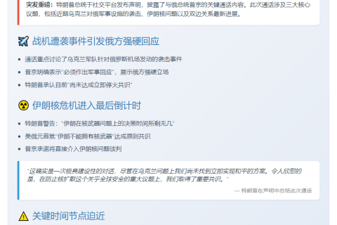 特朗普与普京通话：俄警告回应乌袭击