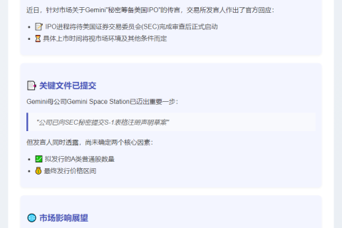 （改写后）：Gemini：IPO待SEC审查 发行价未定