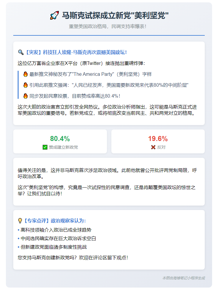 马斯克试探成立新党