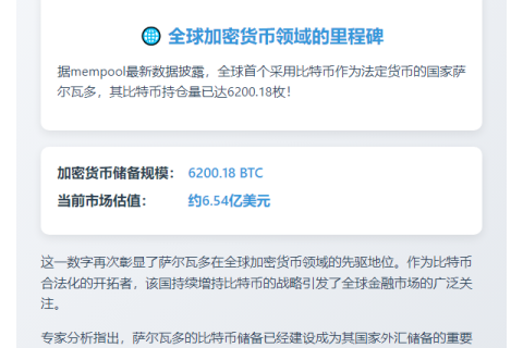 萨尔瓦多比特币持仓达6200.18枚