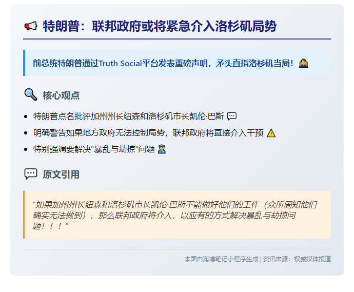 "特朗普：或派联邦政府解决洛城问题"