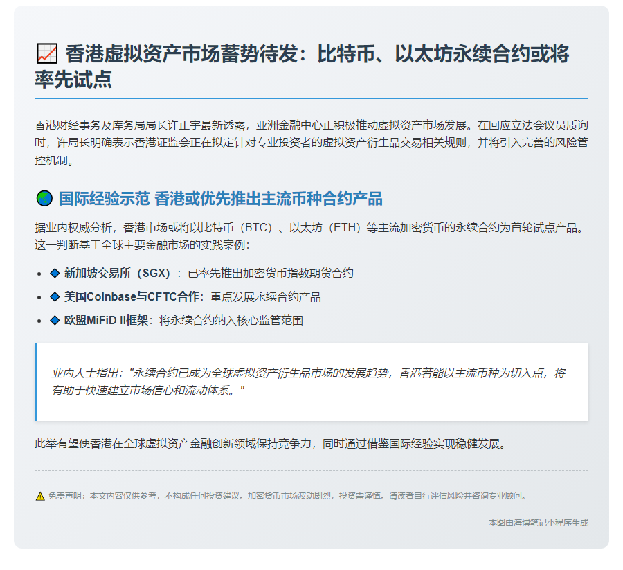 香港将试点比特币、以太坊永续合约