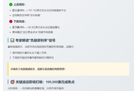 BTC涨跌10%将清算150亿空单或95亿多单