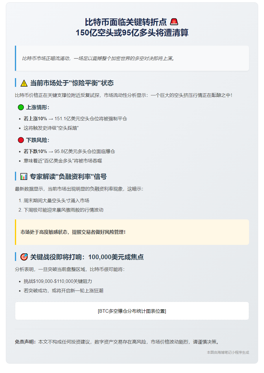 BTC涨跌10%将清算150亿空单或95亿多单